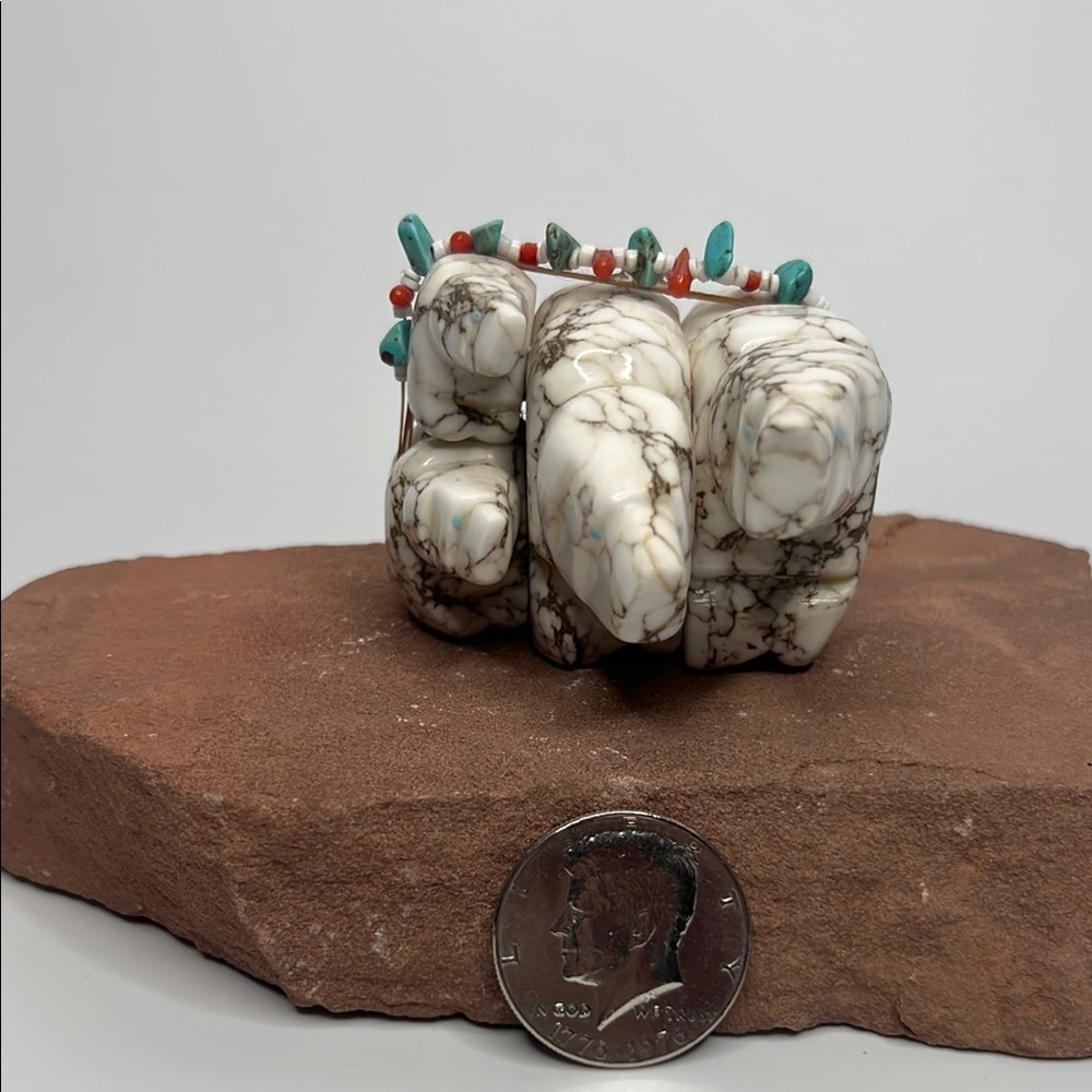 Turquoise and White magnesite Stone Bear family figurine